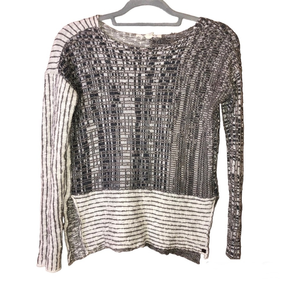 Roxy Striped Mix Texture Sweater Grey‎ Cream Size Small
